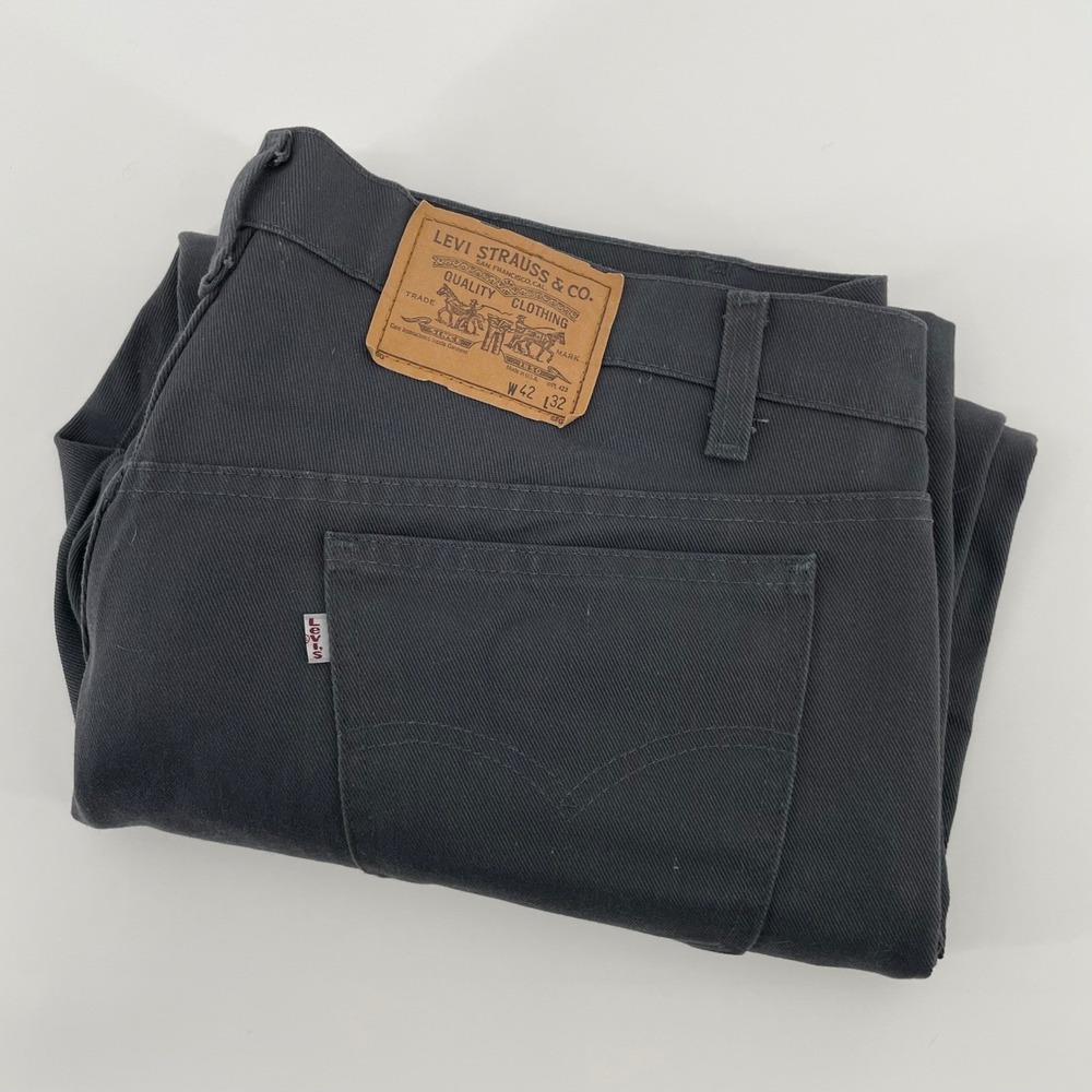 Vintage Levis 505 Men's 42x32 Made in USA Gray Twill Pants Raw Hem Cutoff READ